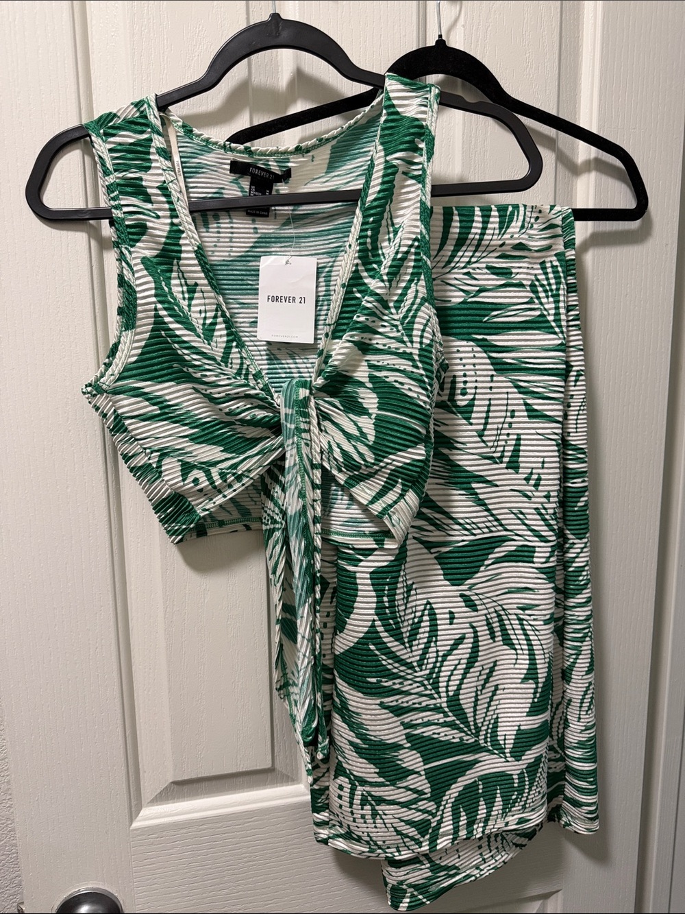Forever 21 Green & White Tropical Print Two-Piece Set